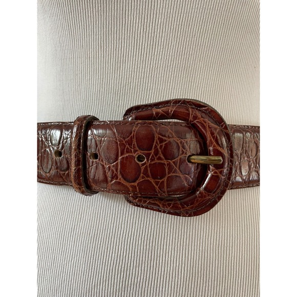 Vintage HARTMANS Genuine Leather Brown Croc Embossed Belt Women Size M - Picture 2 of 8